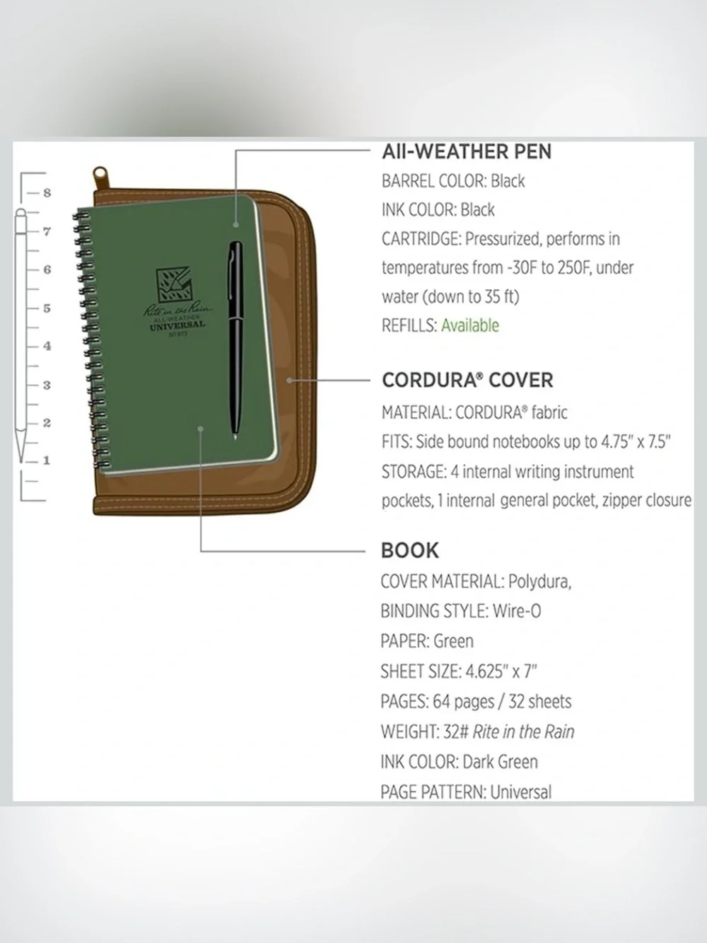 Rite in the Rain Weatherproof Side Spiral Kit: Tan